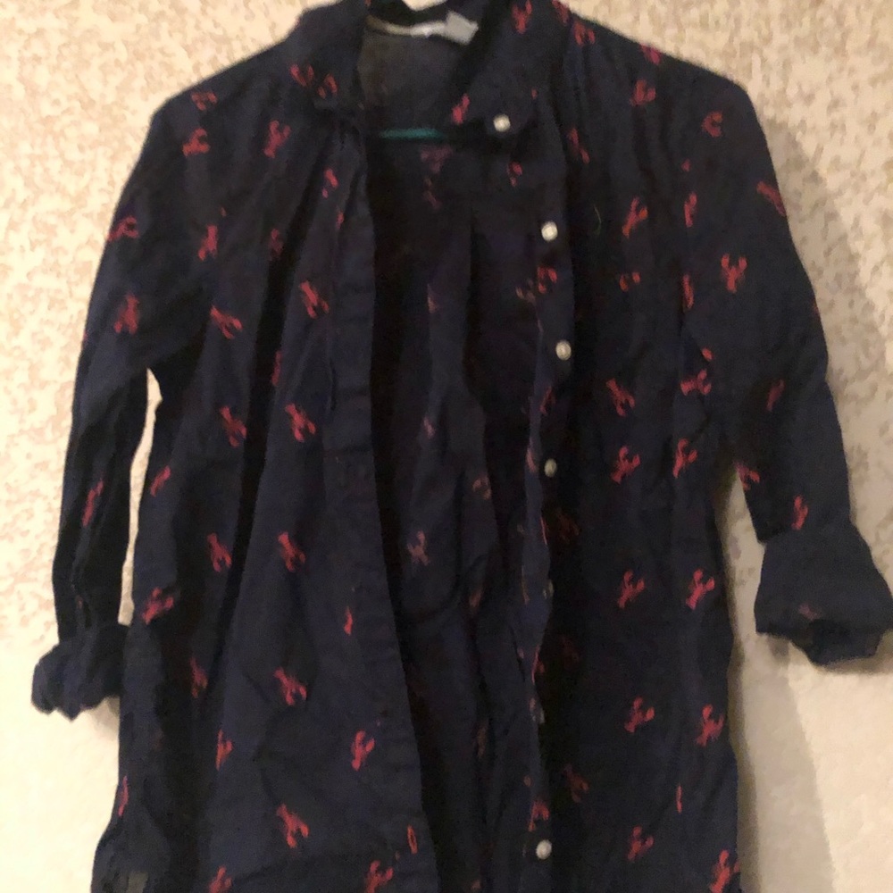 Long sleeve button up shirt with lobsters